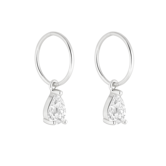 Silver Pear CZ Charm Earrings