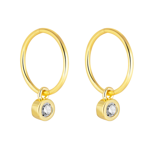Gold Round Zirconia Charm Earrings