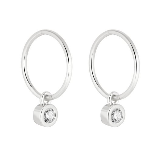 Silver Round Zirconia Charm Earrings