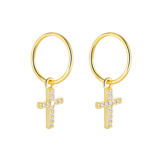Gold Cross Charm Earrings