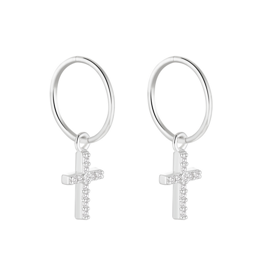 Silver Cross Charm Earrings
