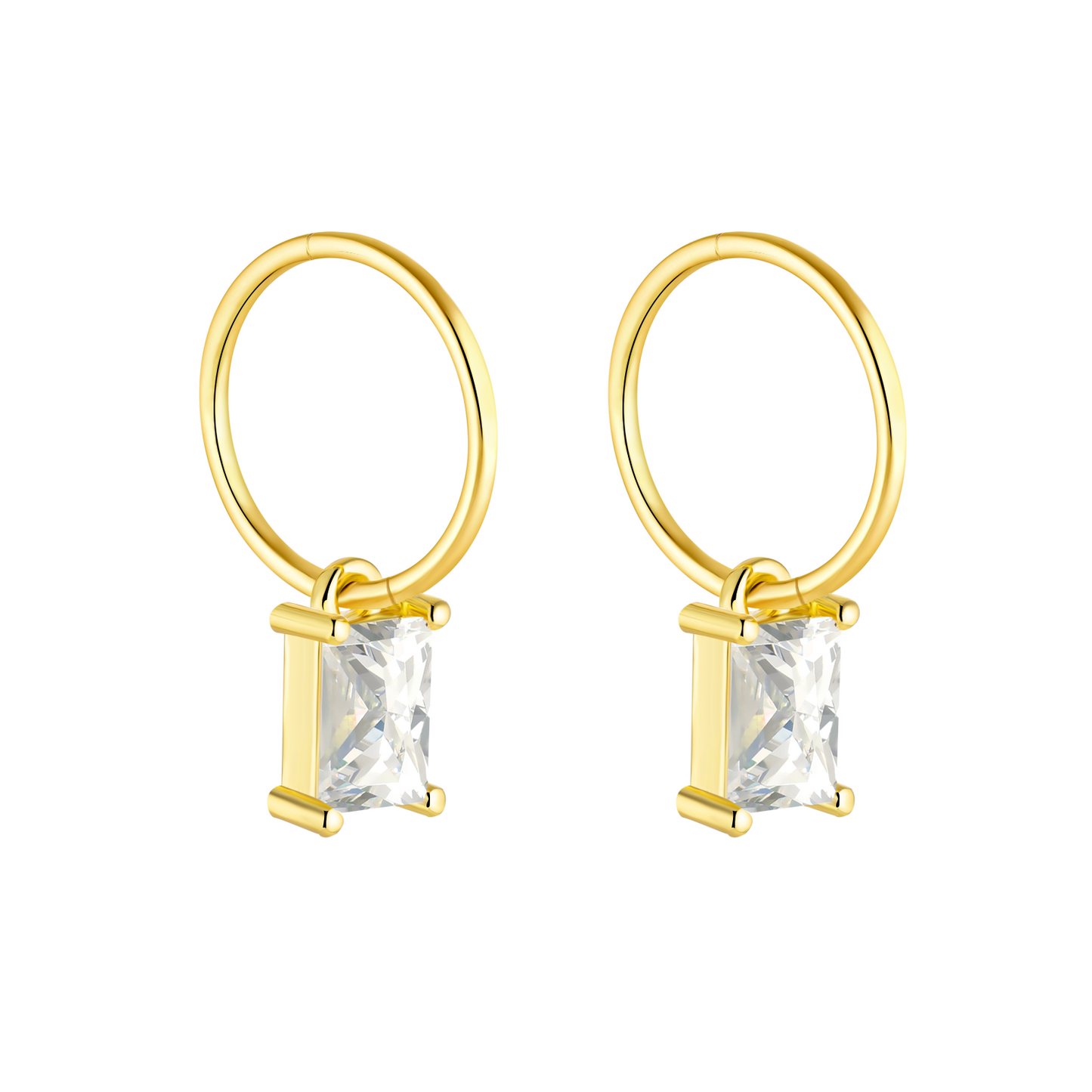 Gold Rectangle CZ Charm Earrings