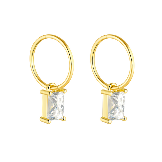 Gold Rectangle CZ Charm Earrings
