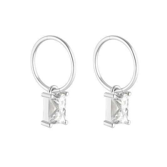 Silver Rectangle CZ Charm Earrings
