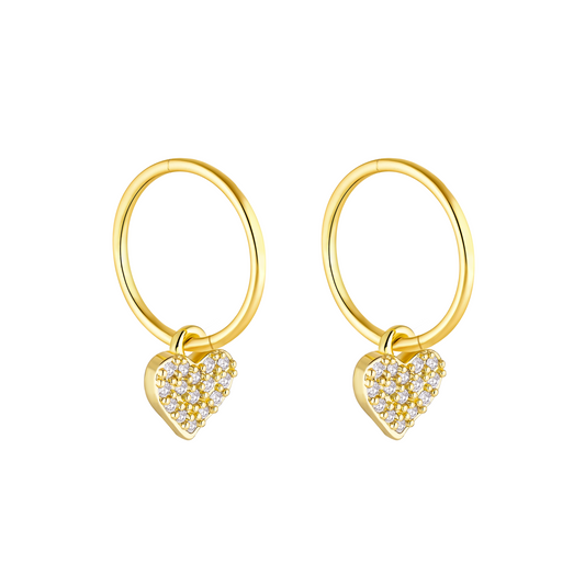 Gold Heart Charm Earrings