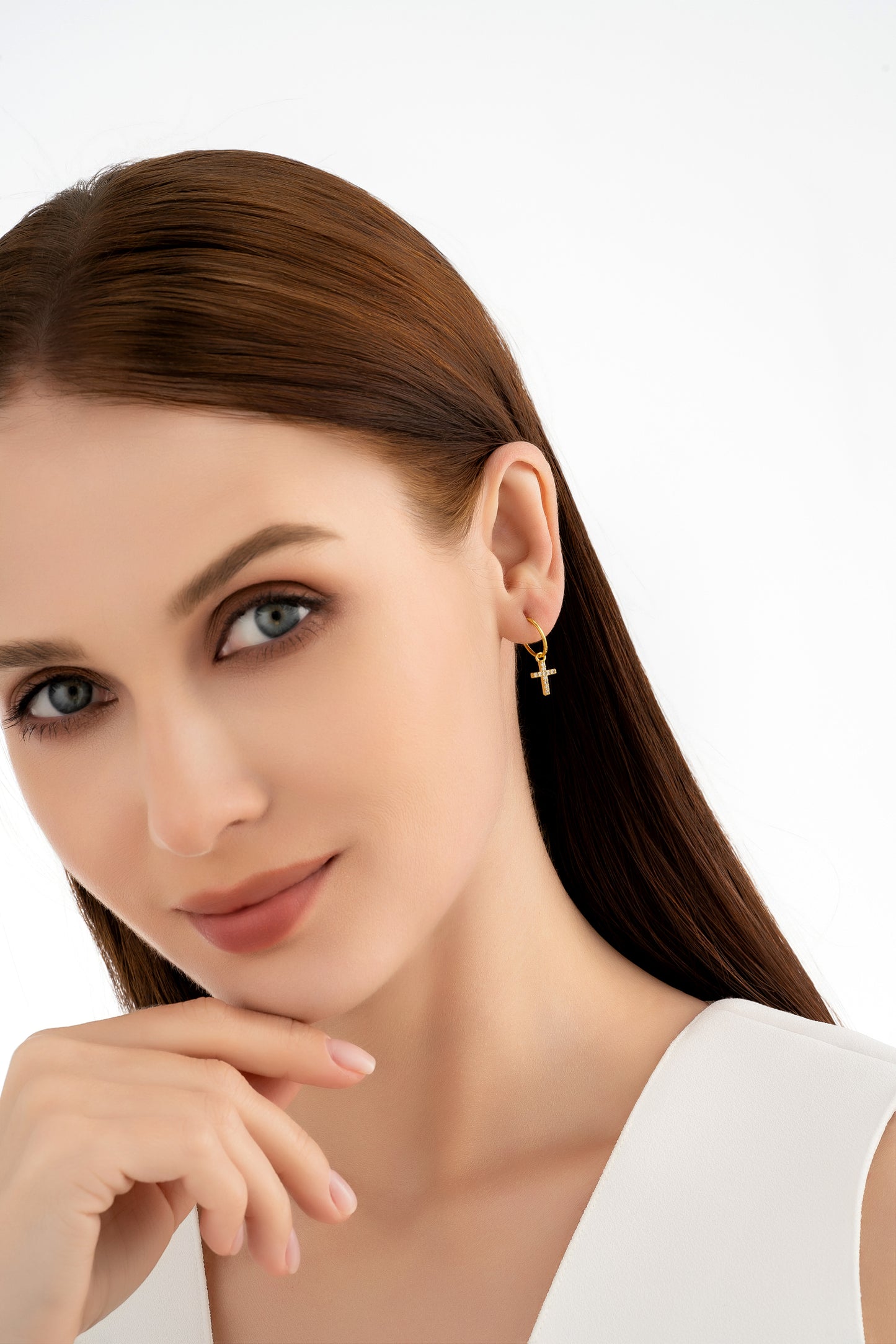 Gold Cross Charm Earrings