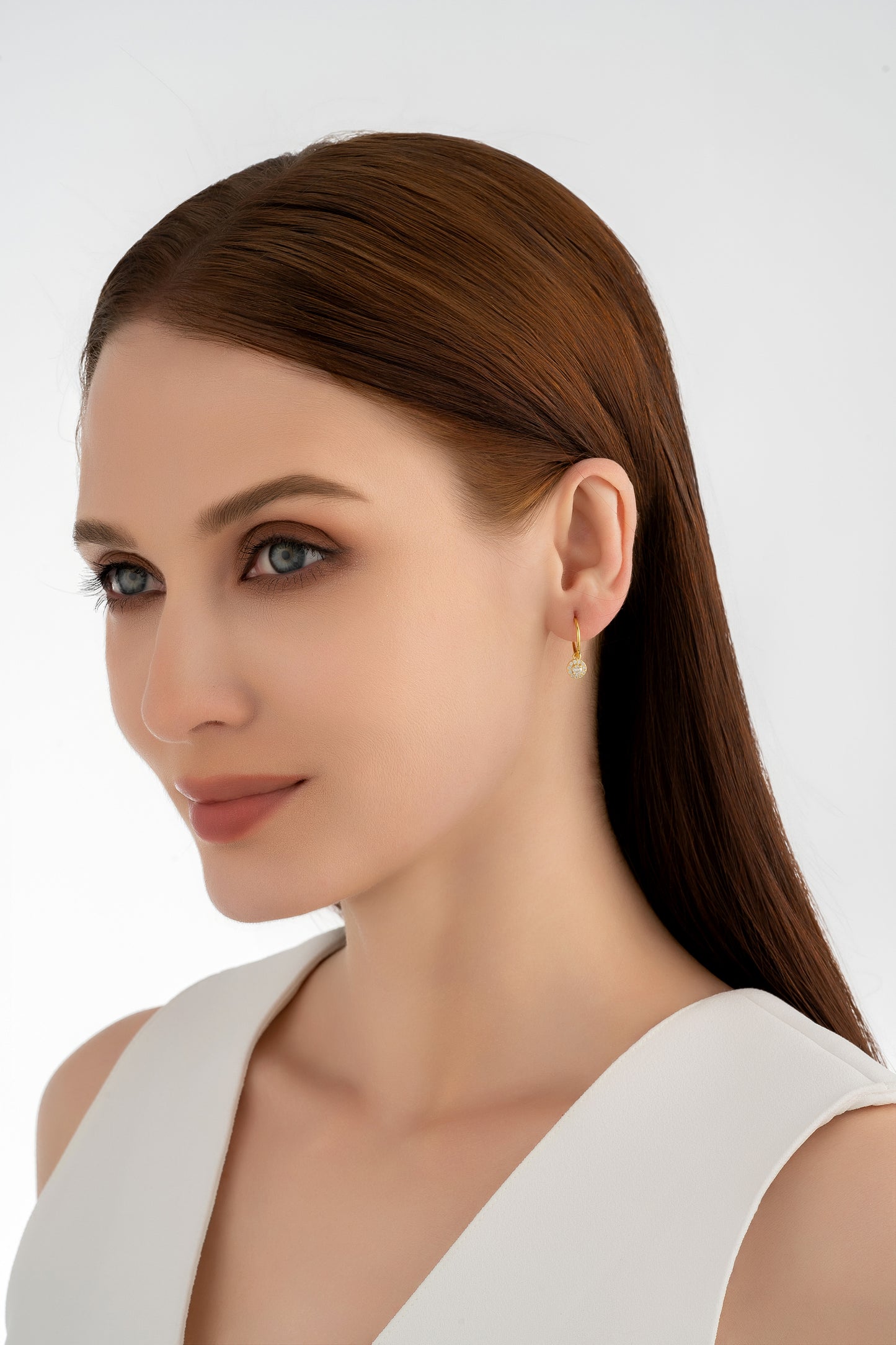 Gold Round Micro Pave Charm Earrings