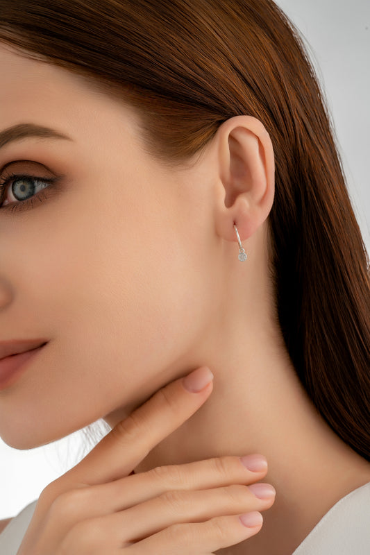 Silver Round Zirconia Charm Earrings