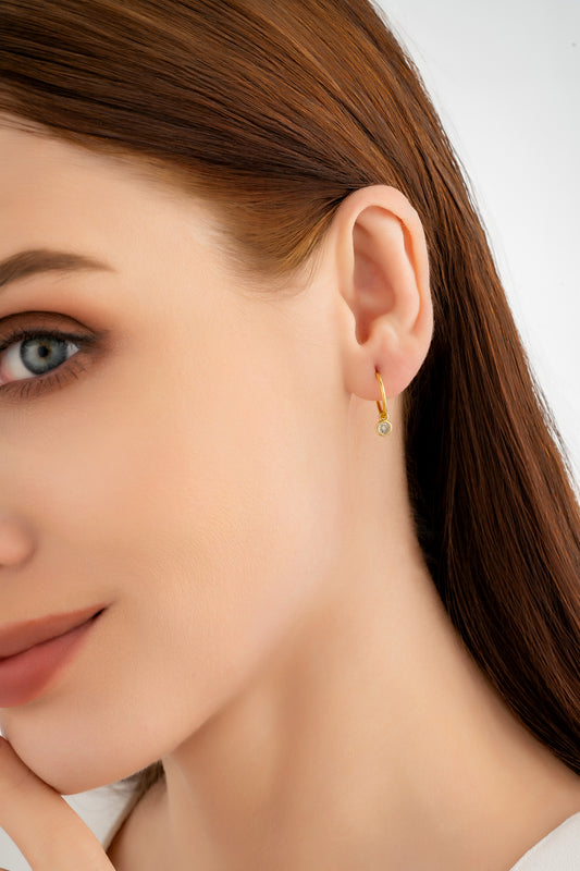 Gold Round Zirconia Charm Earrings