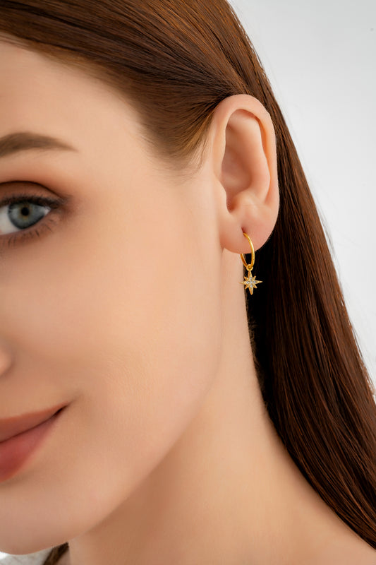 Gold Starburst Charm Earrings