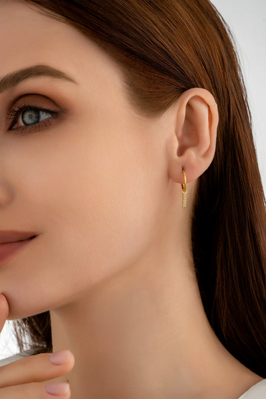Gold Sparkle Bar Charm Earrings