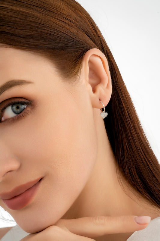 Silver Heart Charm Earrings