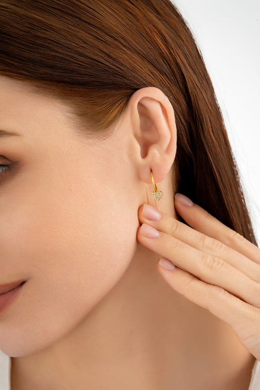 Gold Heart Charm Earrings