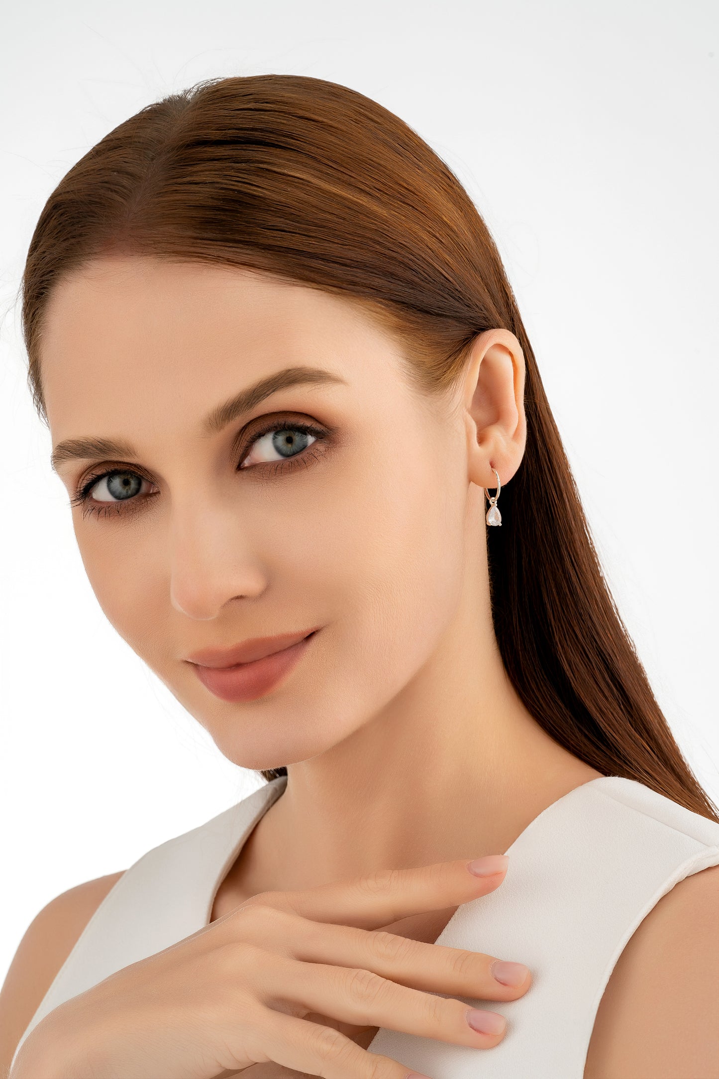 Silver Pear CZ Charm Earrings