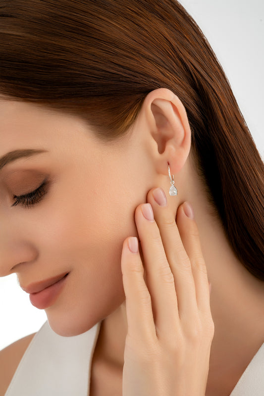 Silver Pear CZ Charm Earrings