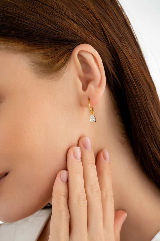 Gold Pear CZ Charm Earrings
