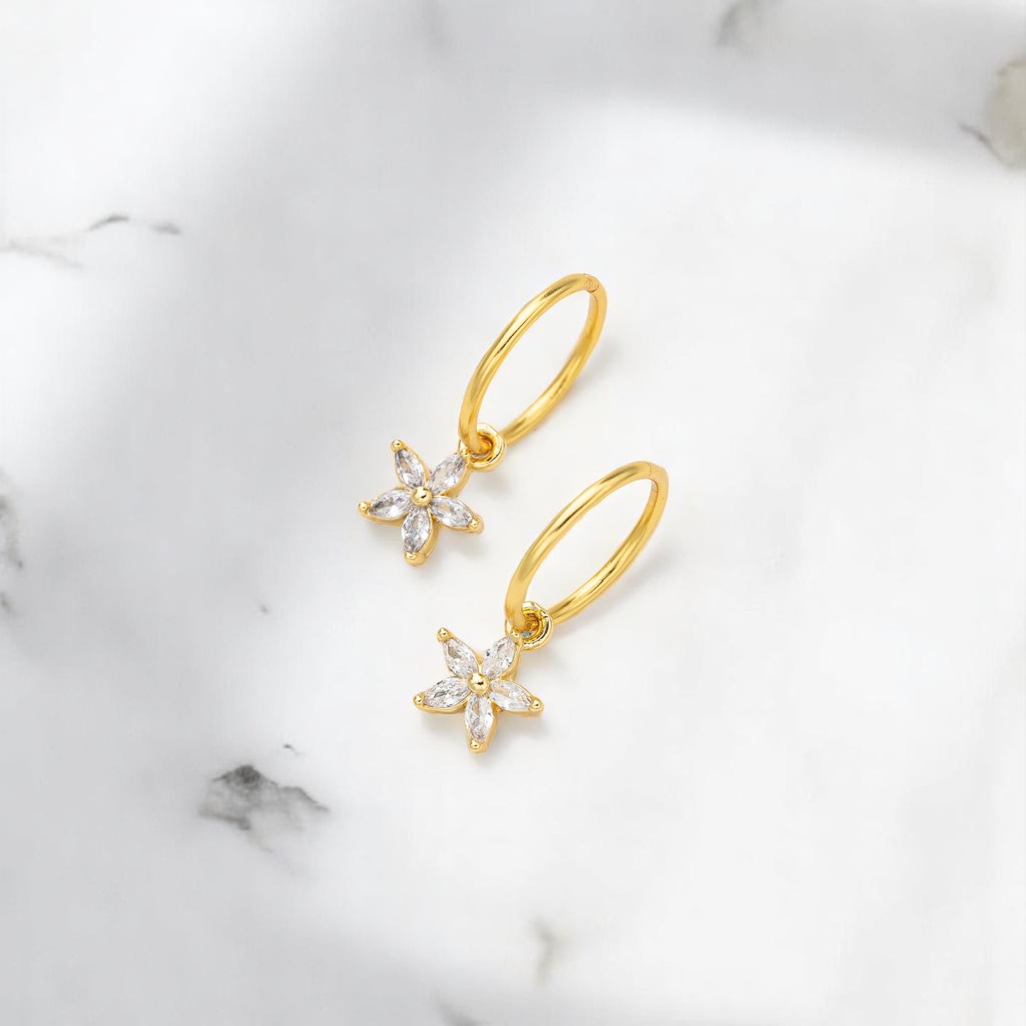 Gold Flower Charm Earrings