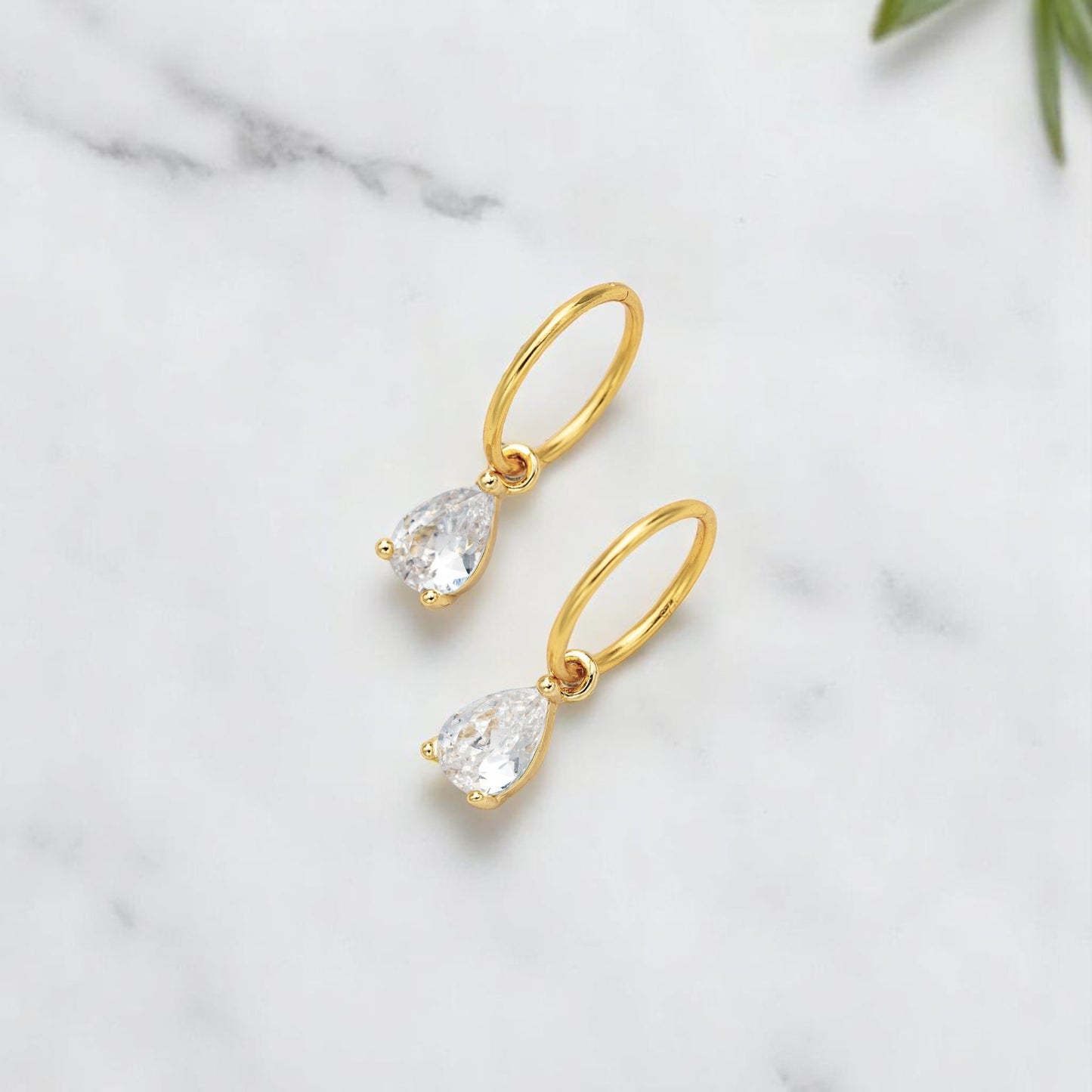 Gold Pear CZ Charm Earrings