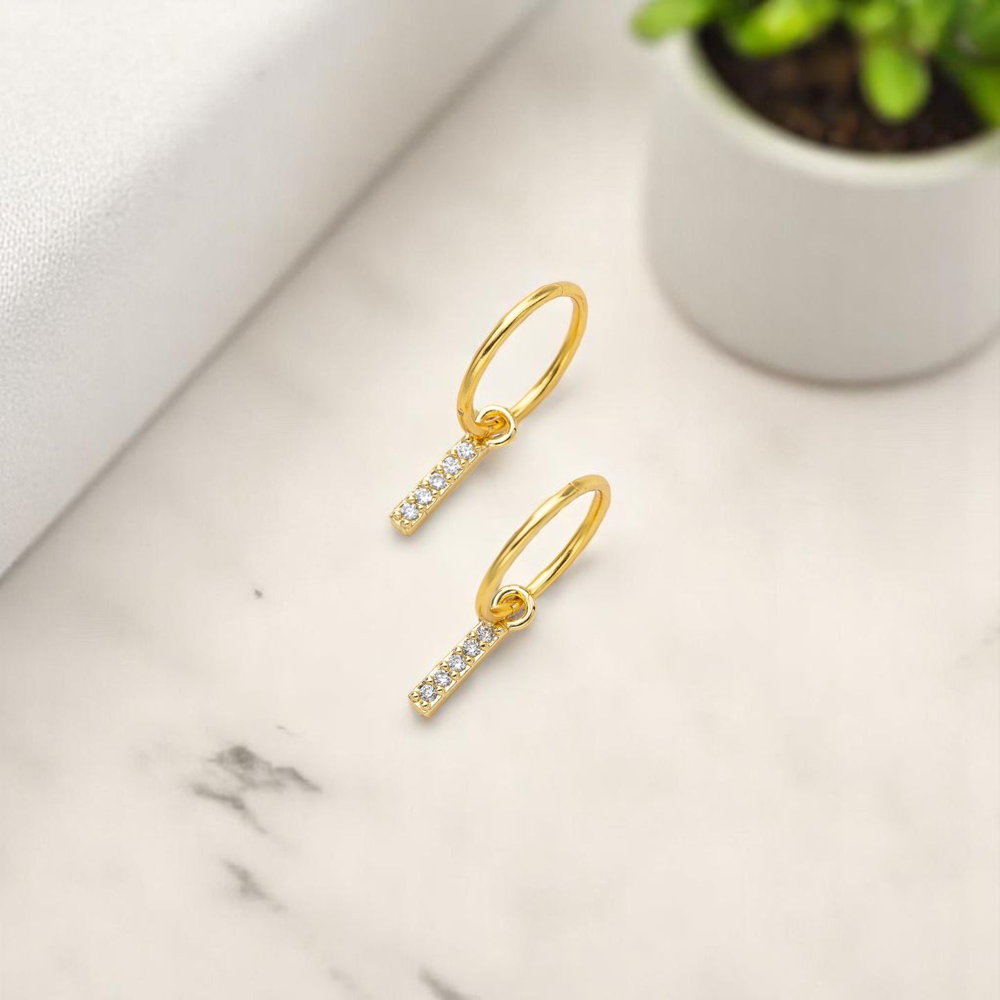 Gold Sparkle Bar Charm Earrings