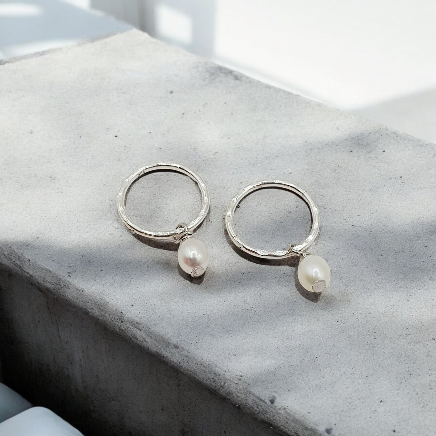 Silver Mini Pearl Hoops (10mm)