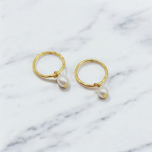 Gold Mini Pearl Hoops (10mm)