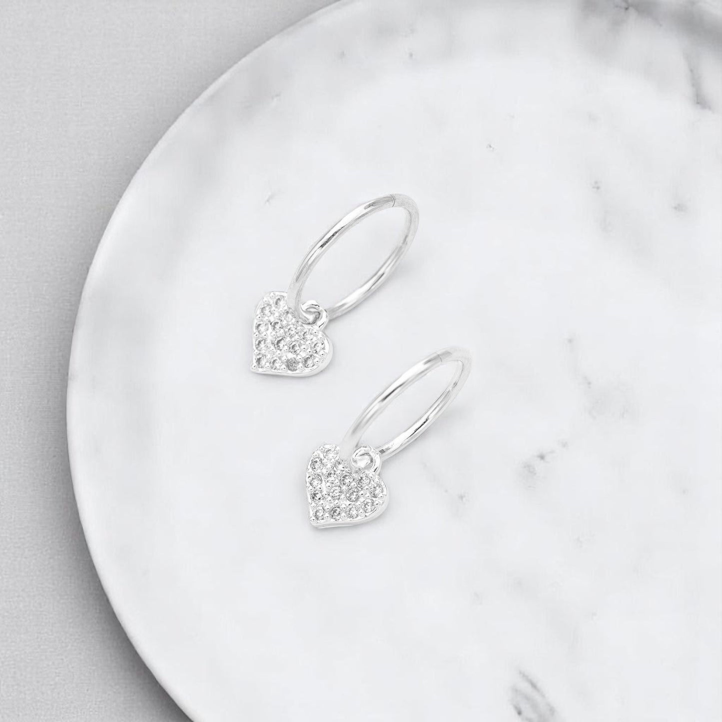 Silver Heart Charm Earrings