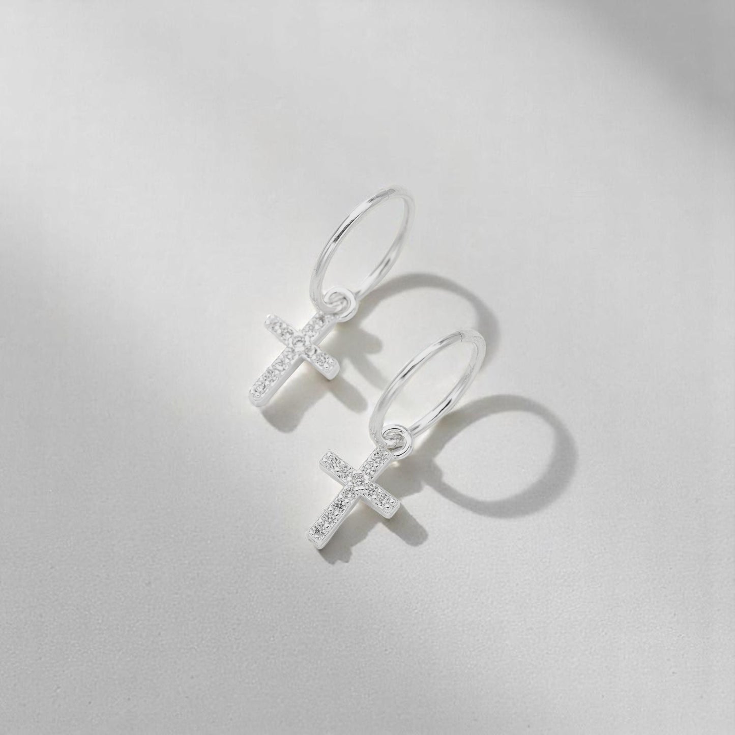 Silver Cross Charm Earrings