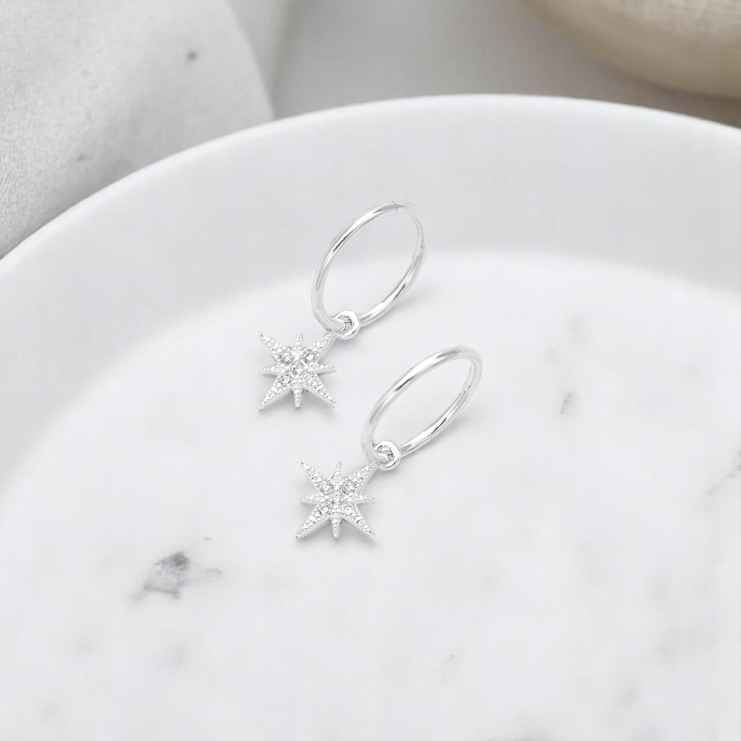 Silver Starburst Charm Earrings