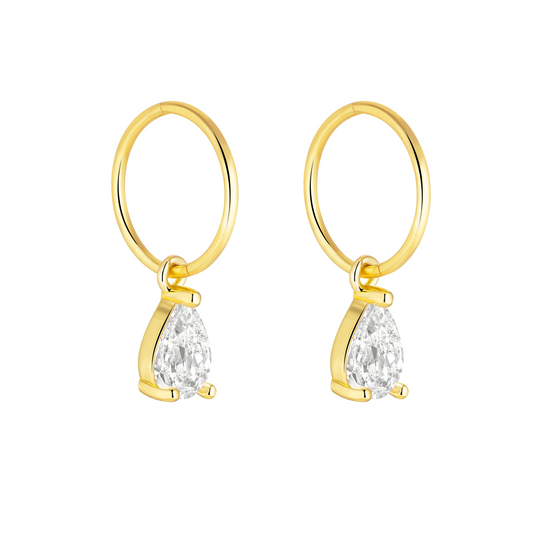 Gold Pear CZ Charm Earrings