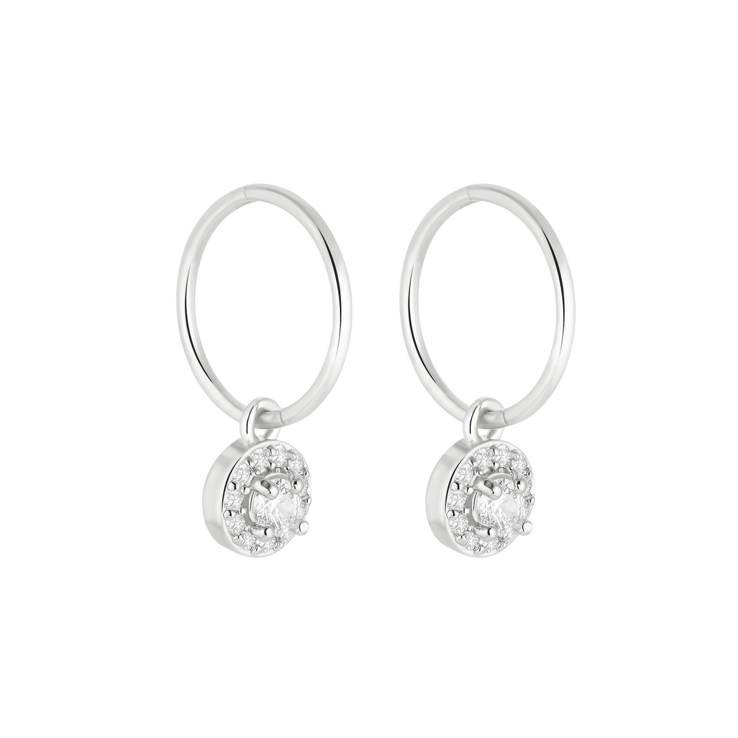 Silver Round Micro Pave Charm Earrings