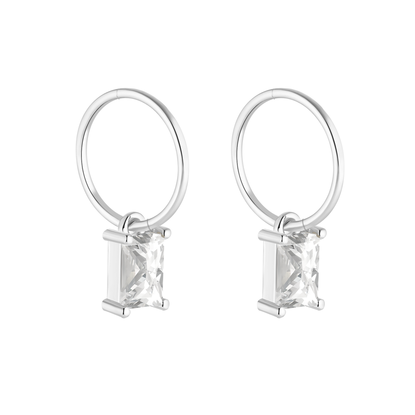 Silver Rectangle CZ Charm Earrings
