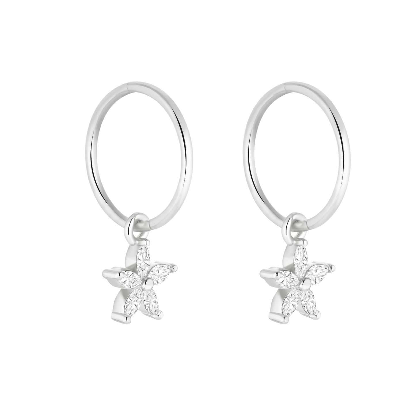 Silver Flower Charm Earrings