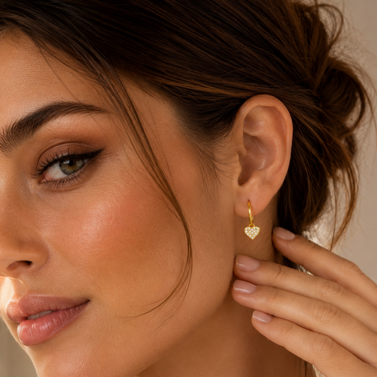 Gold Heart Charm Earrings