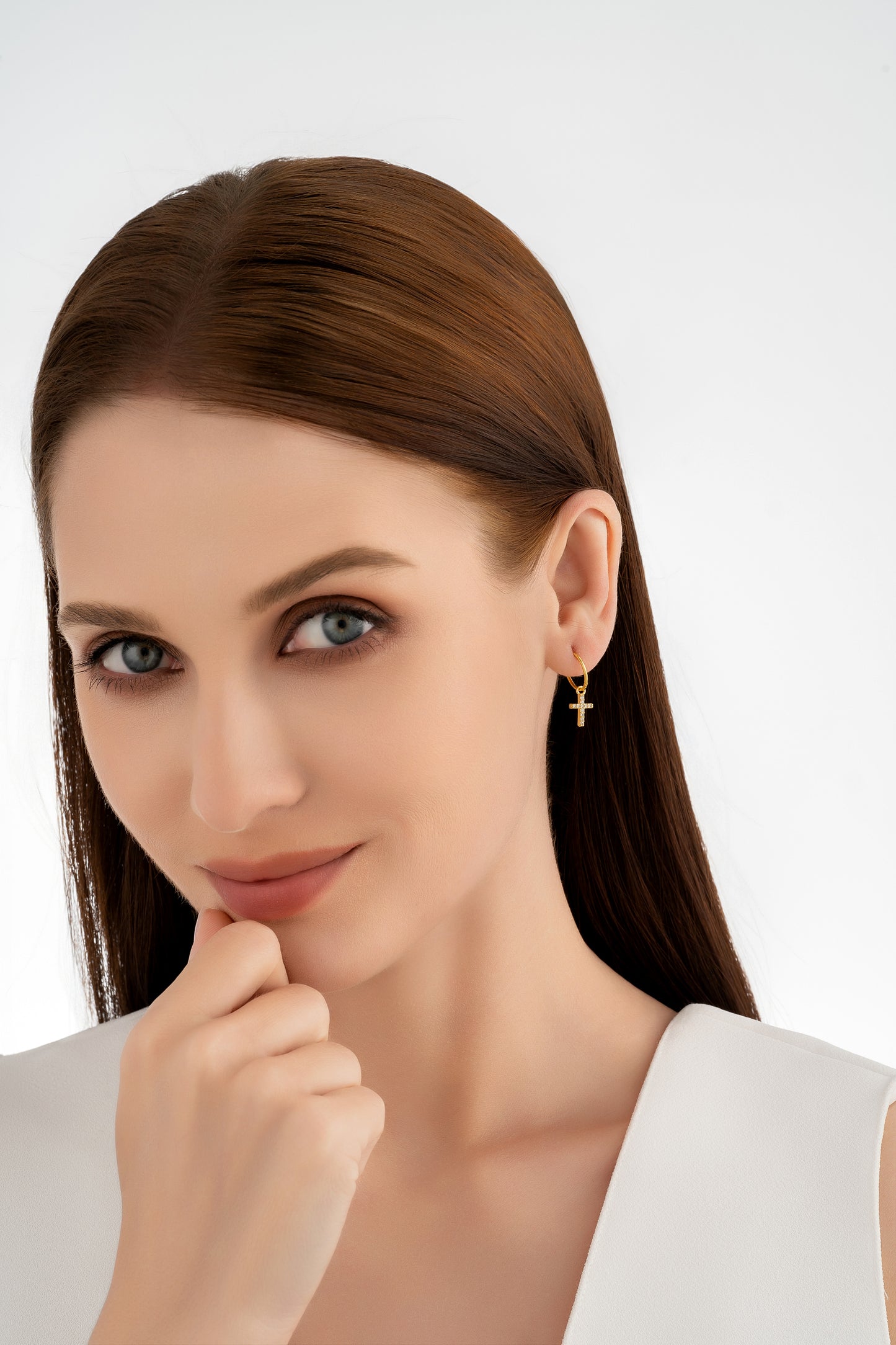 Gold Cross Charm Earrings