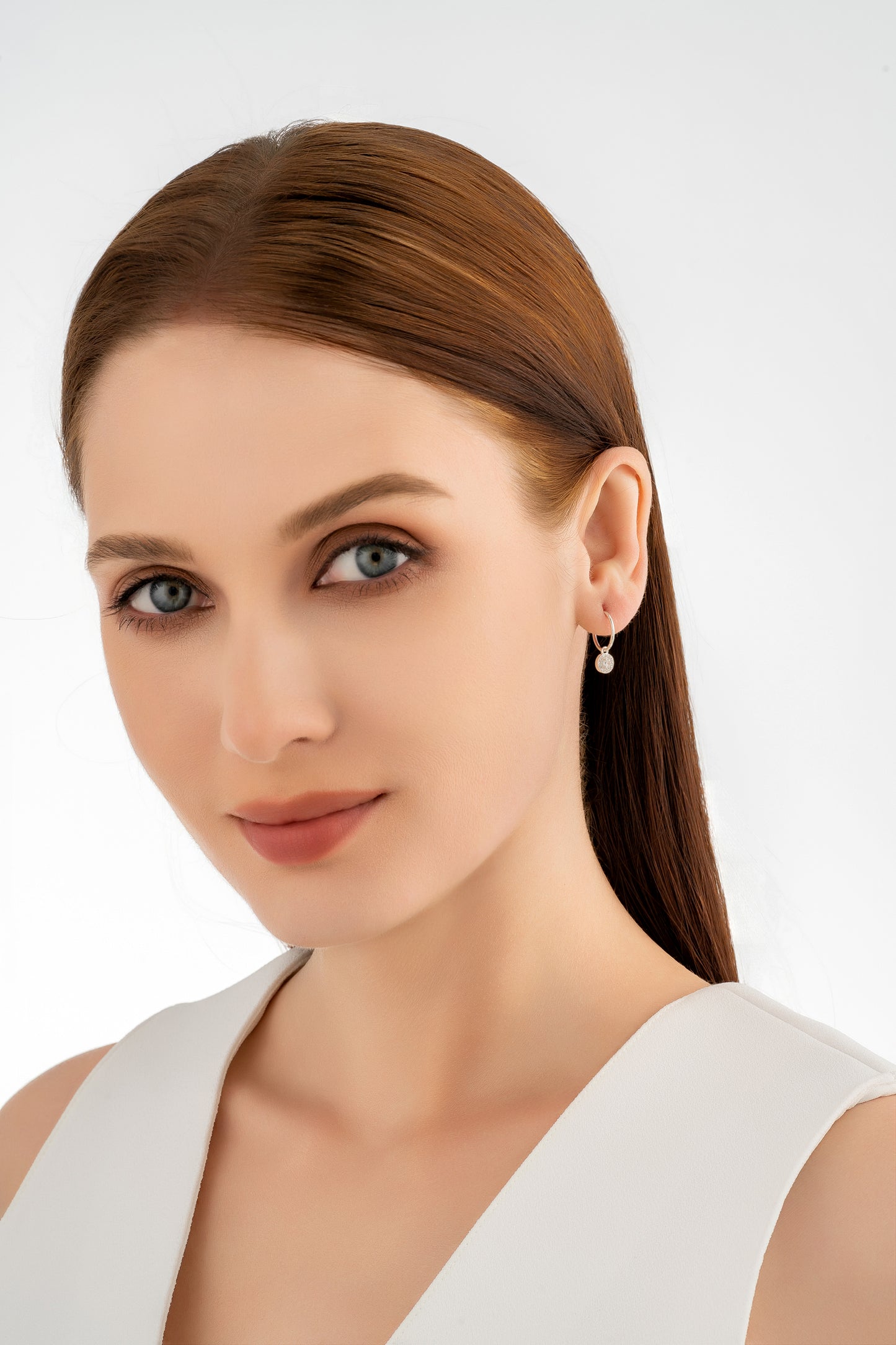 Silver Round Micro Pave Charm Earrings