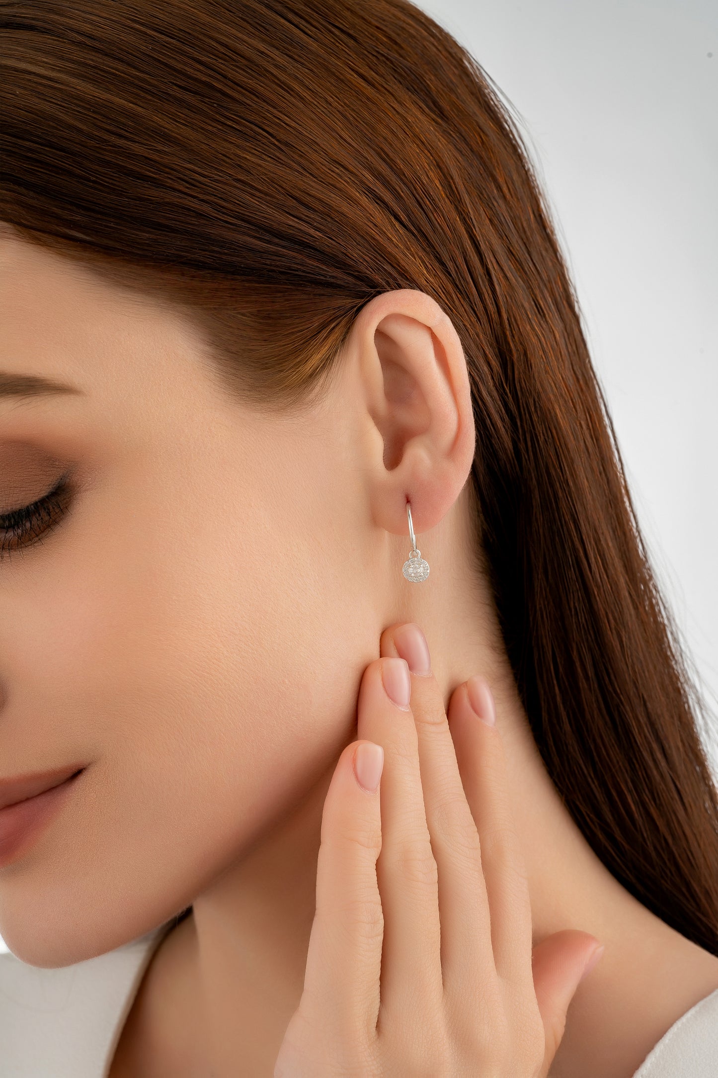 Silver Round Micro Pave Charm Earrings