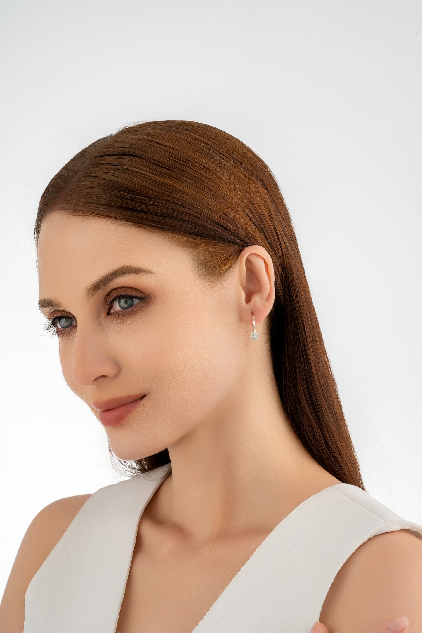 Silver Round Micro Pave Charm Earrings