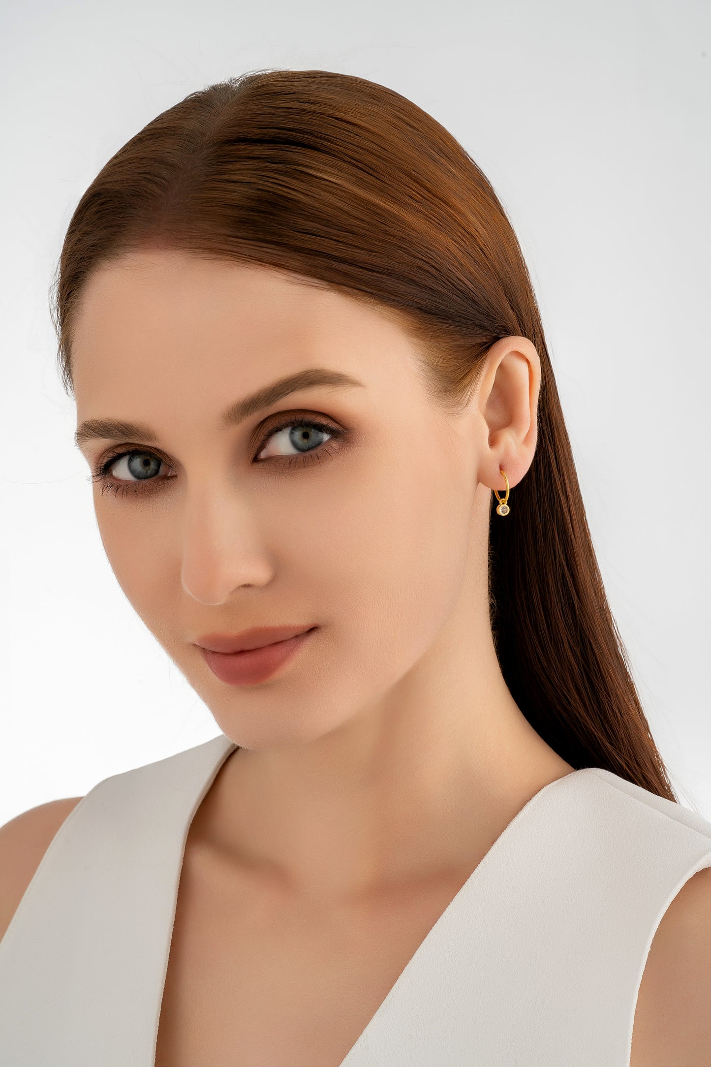 Gold Round Zirconia Charm Earrings