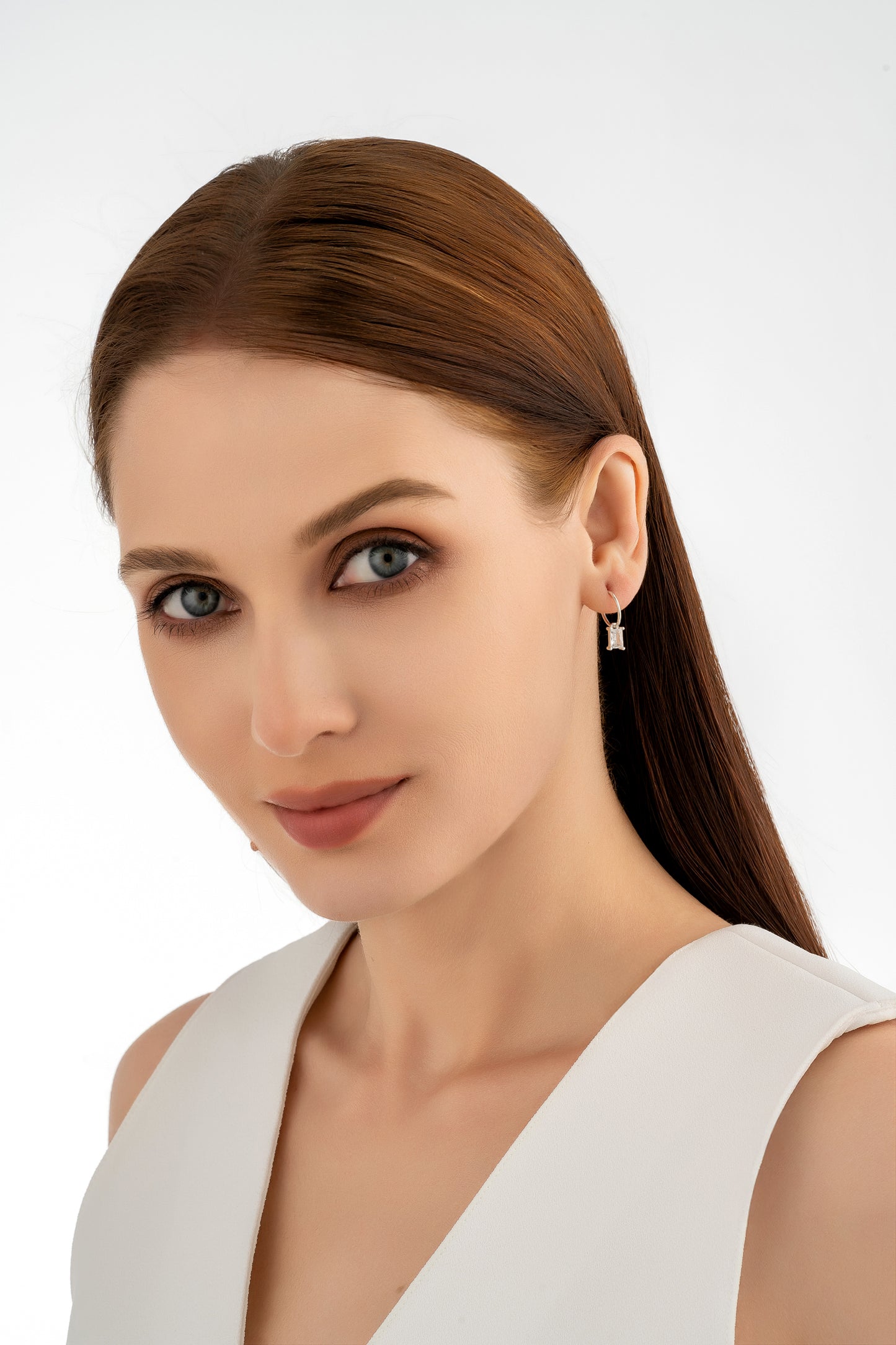 Silver Rectangle CZ Charm Earrings