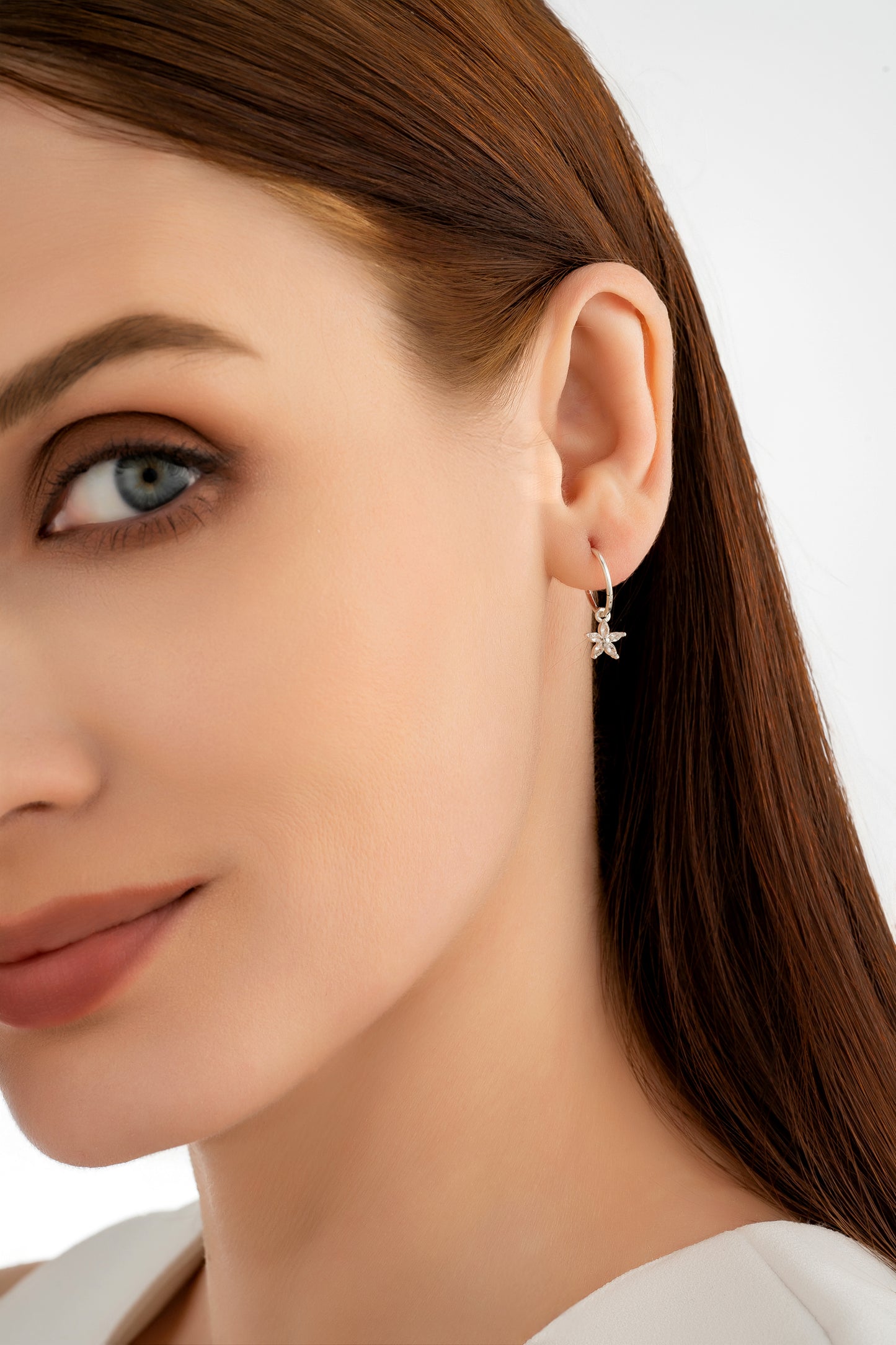 Silver Flower Charm Earrings