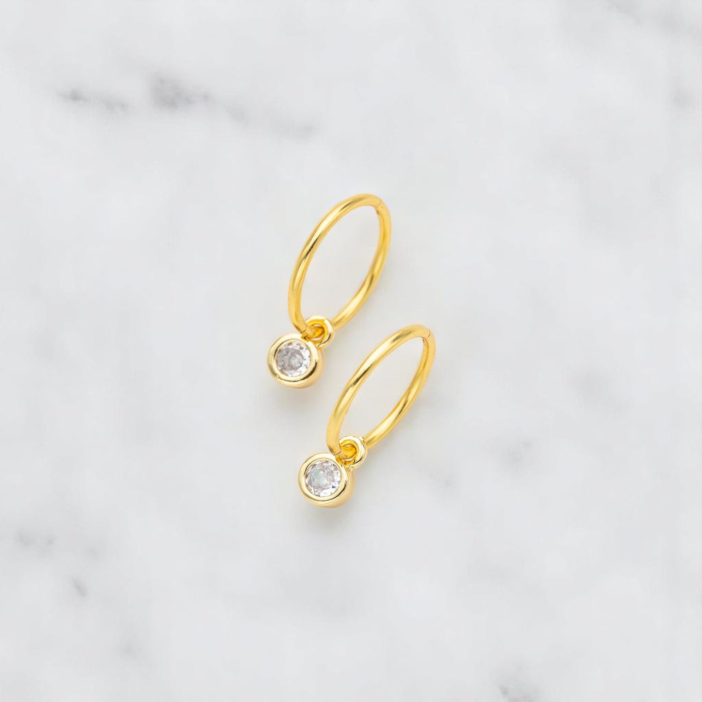 Gold Round Zirconia Charm Earrings