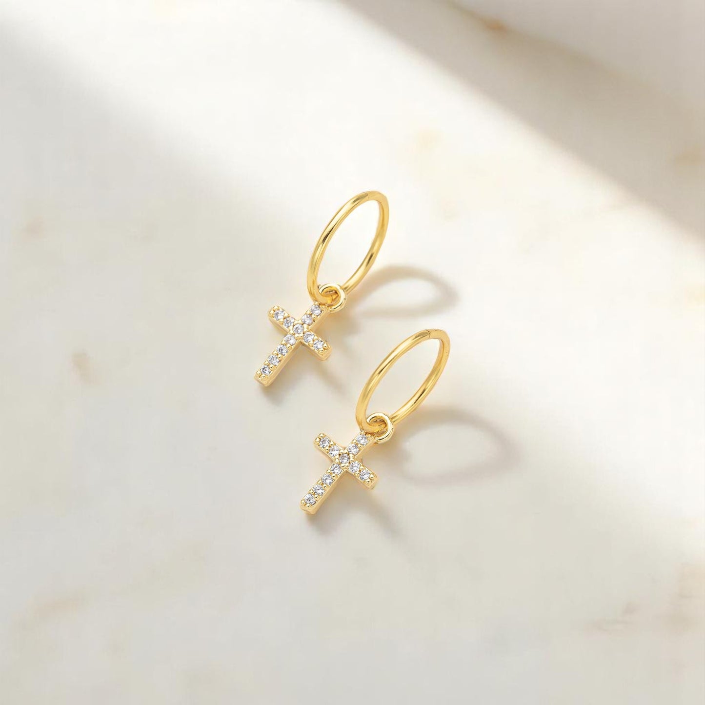 Gold Cross Charm Earrings