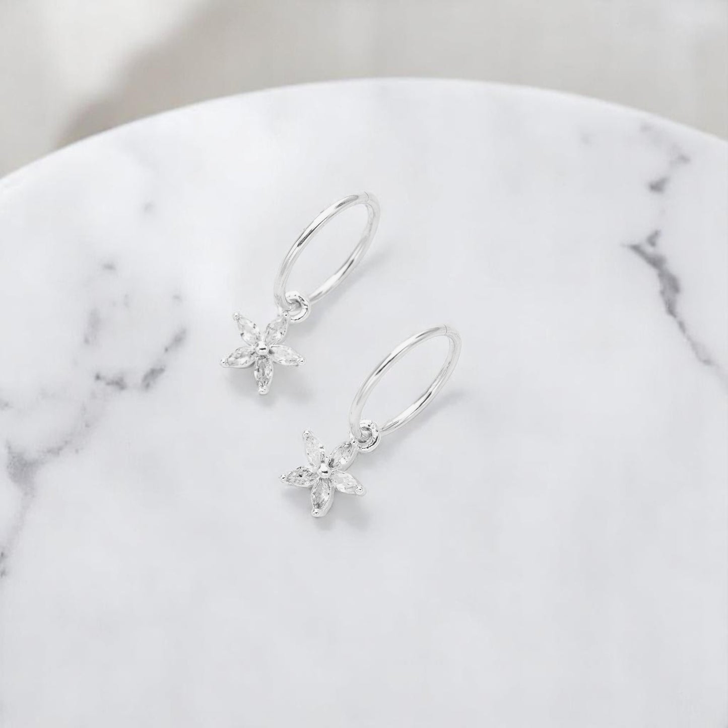 Silver Flower Charm Earrings