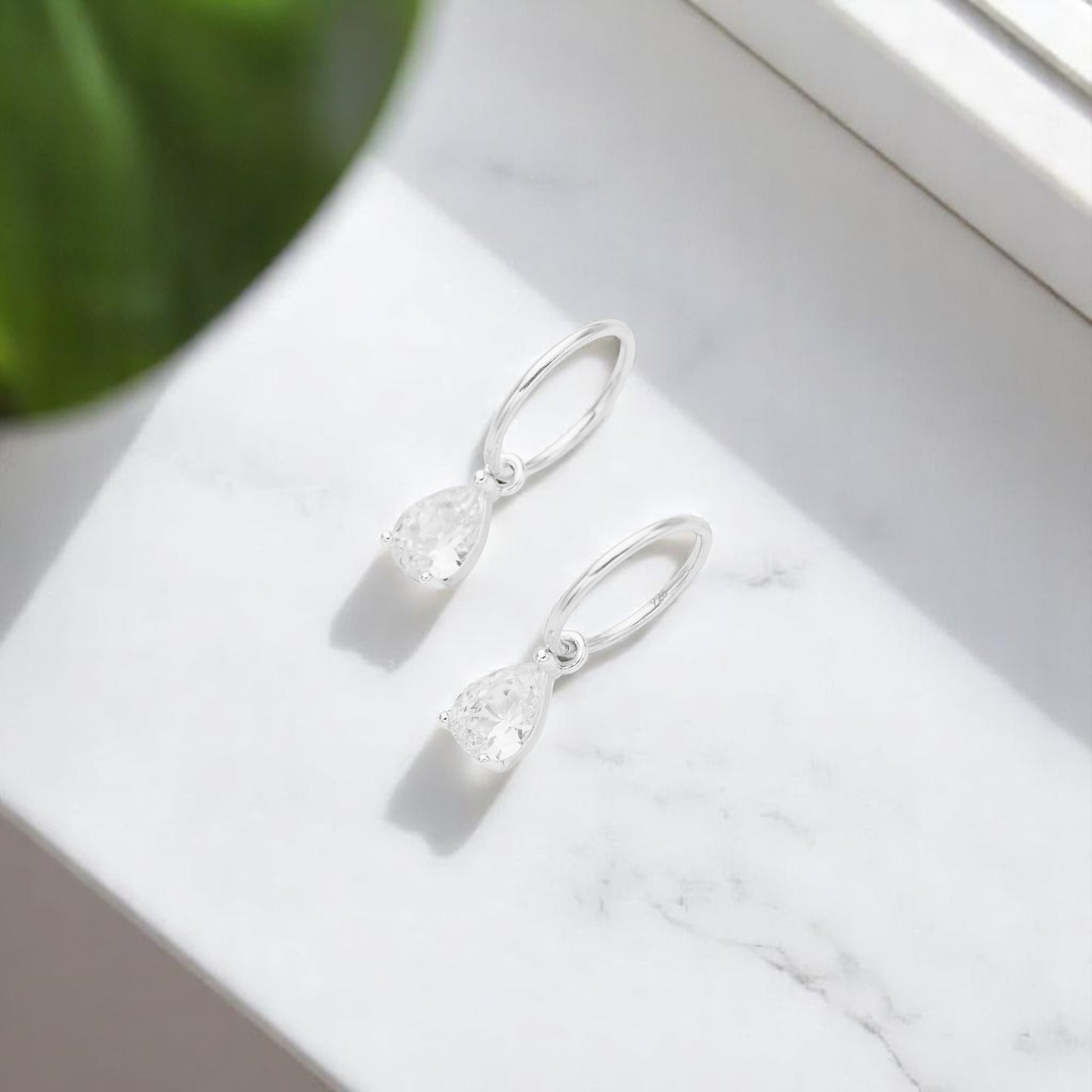 Silver Pear CZ Charm Earrings