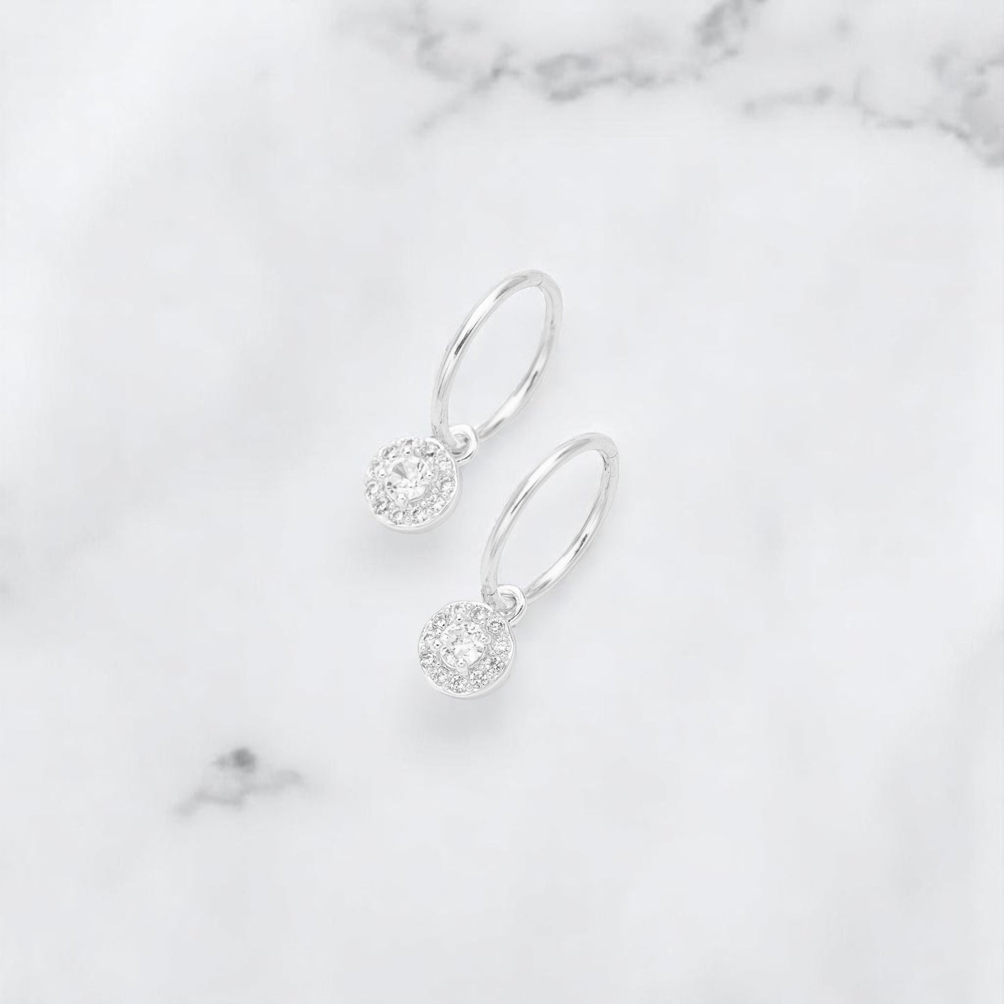 Silver Round Micro Pave Charm Earrings