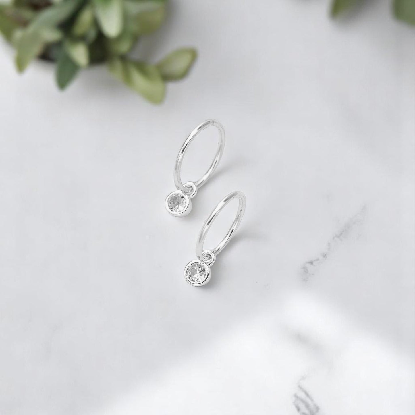 Silver Round Zirconia Charm Earrings