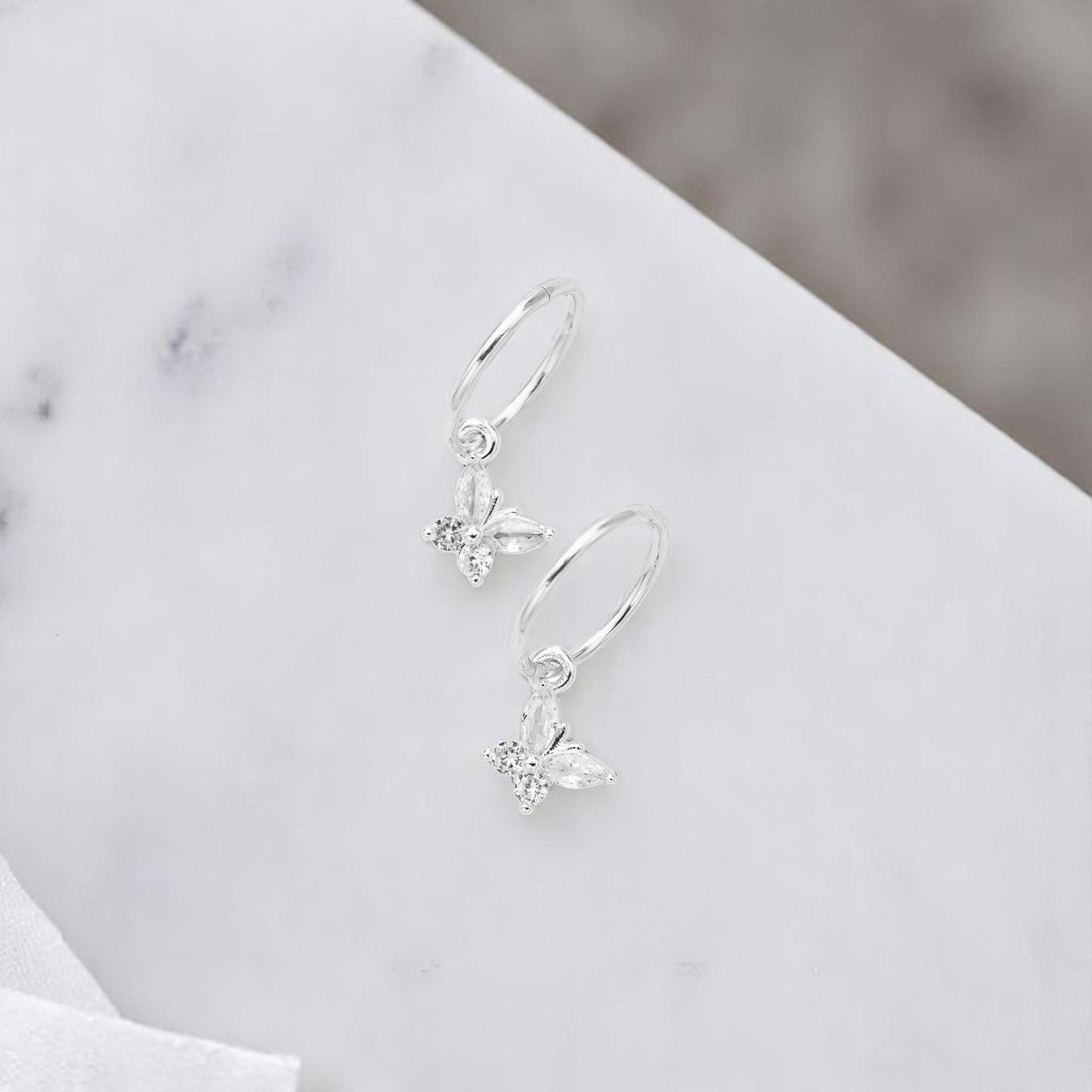 Silver Butterfly Charm Earrings