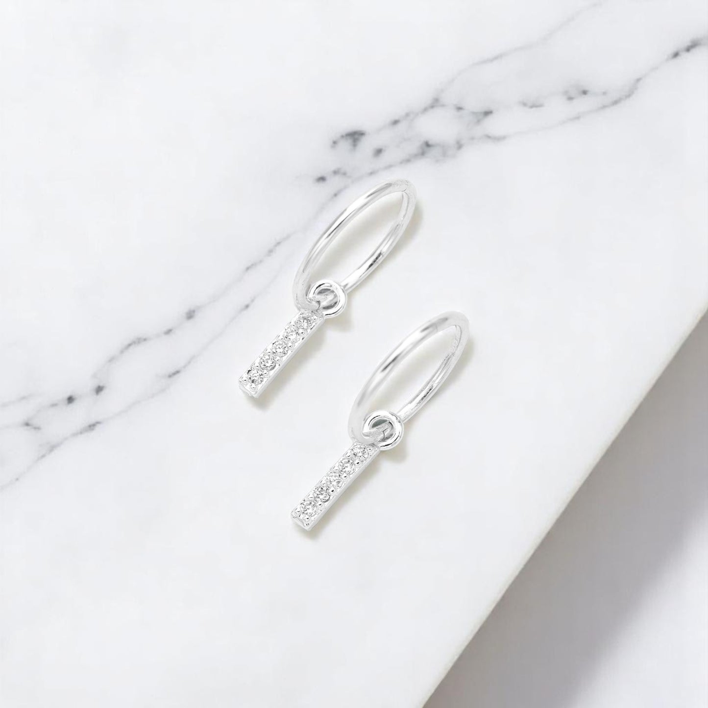 Silver Sparkle Bar Charm Earrings