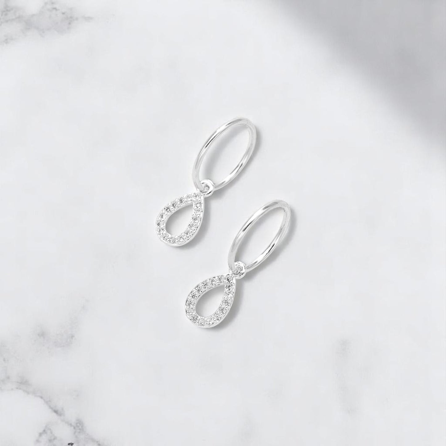 Silver Waterdrop Charm Earrings